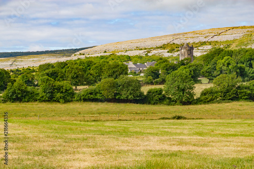 Castle tower with Mountain and vegetation in Ballyvaughan