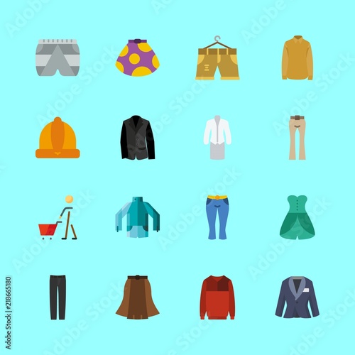 clothes vector icons set. skirt  winter hat  sweater and trousers in this set