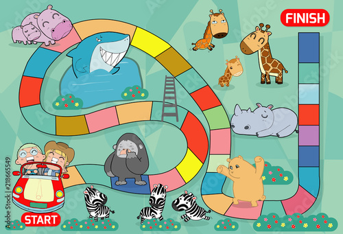 board game with zoo, Illustration of a board game with zoo background. kids zoo animals board game, child game vector illustration