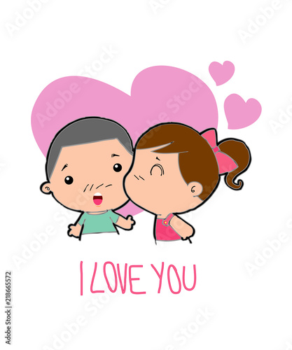 girl kissing boy i love you, couple in love, vector illustration graphic design