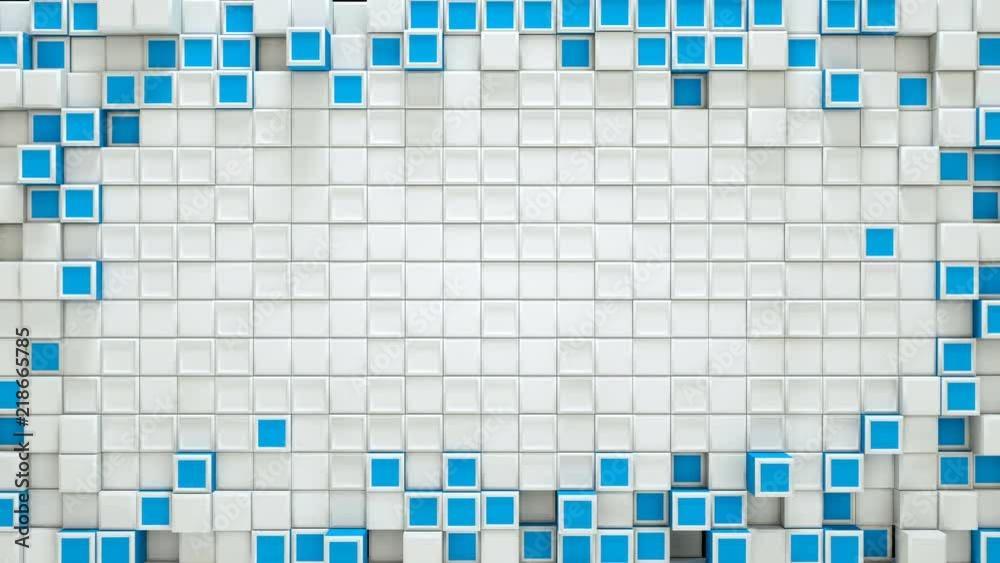 Frame of blue and white cubes and free space. Abstract motion ...