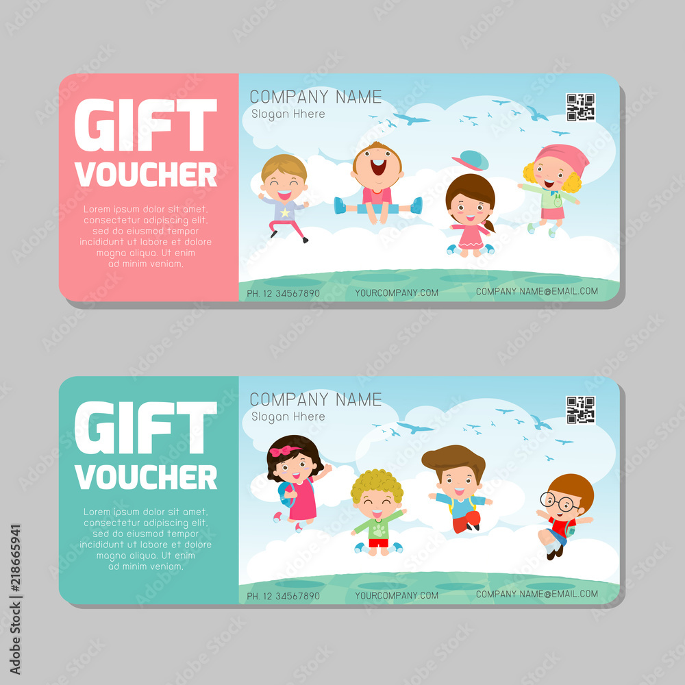 Gift voucher template and modern pattern. kids concept. Voucher ...