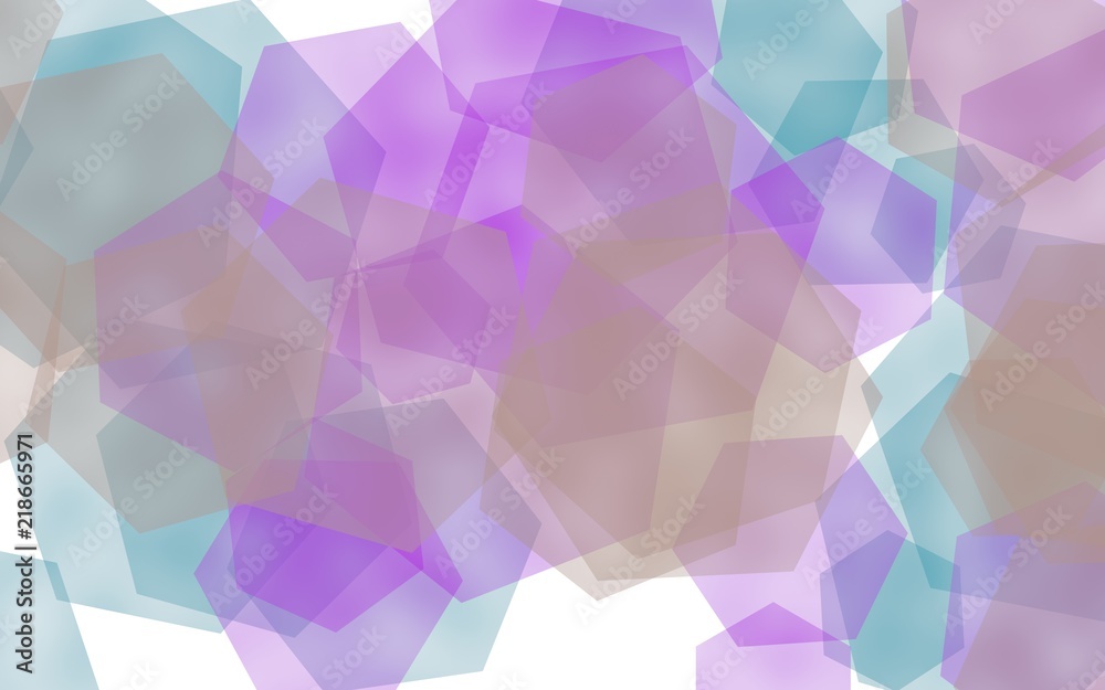 Obraz premium Multicolored translucent hexagons on white background. Pink tones. 3D illustration