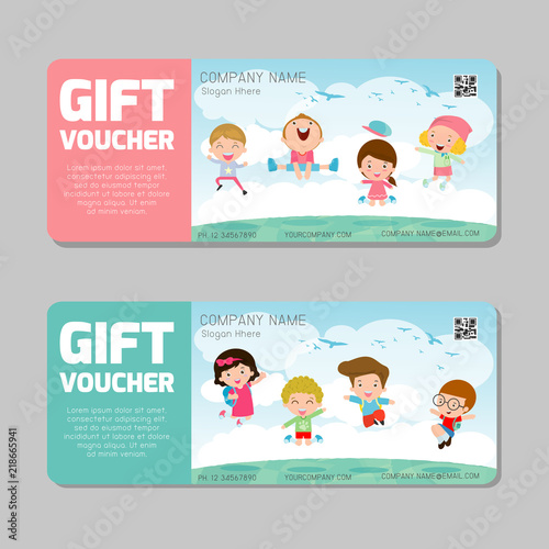 Gift voucher template and modern pattern. kids concept. Voucher template with premium pattern, gift Voucher template with colorful pattern. bright concept. Vector illustration