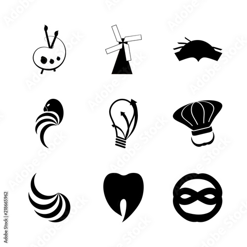 logo vector icons set. restaurant logo, textile brand logo, library logo and bank logo in this set