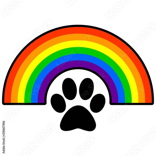 Rainbow Bridge - A vector cartoon illustration of a rainbow bridge with a paw print.