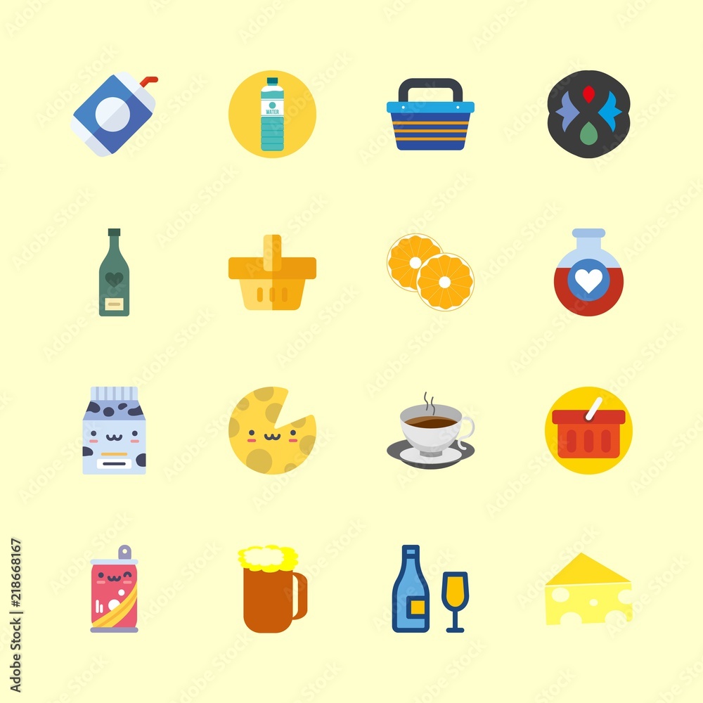 drink vector icons set. water, cheese, soda and potion in this set drink vector icons set. water, cheese, soda and potion in this set