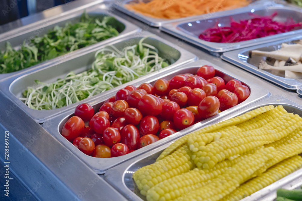 salad bar with vegetables in the restaurant, healthy food
