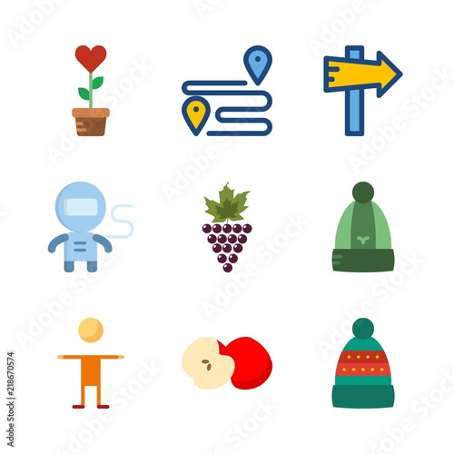 nature vector icons set. panel, grapes, plant and apple in this set