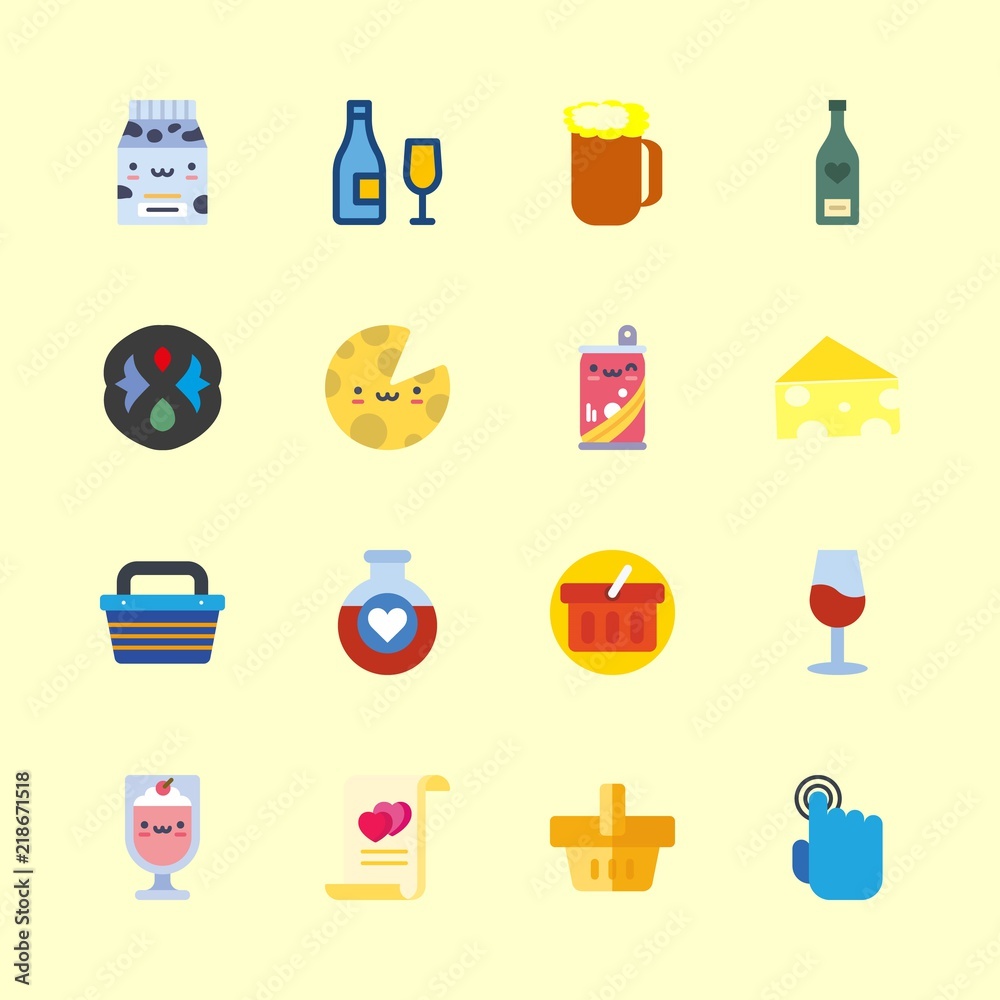 drink vector icons set. milkshake, wine bottle, shopping basket and potion in this set drink vector icons set. milkshake, wine bottle, shopping basket and potion in this set