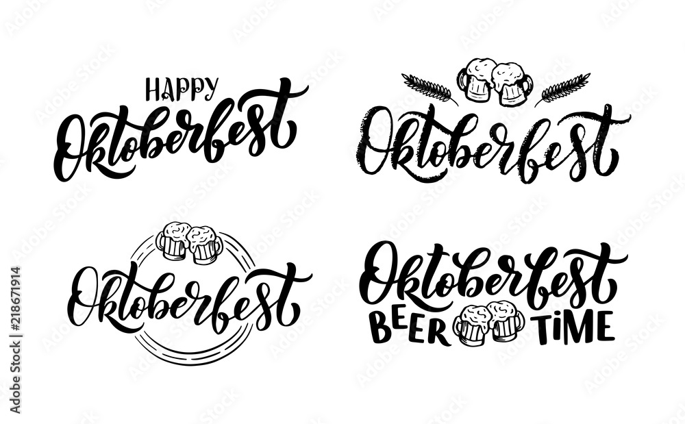 Oktoberfest logotype. Beer Festival vector lettering banner. Illustration of Bavarian festival design on textured background. Hand drawn typography for logo, poster, card, postcard