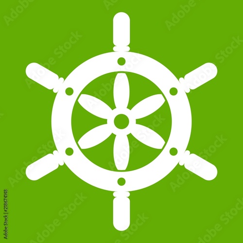 Ship wheel icon white isolated on green background. Vector illustration