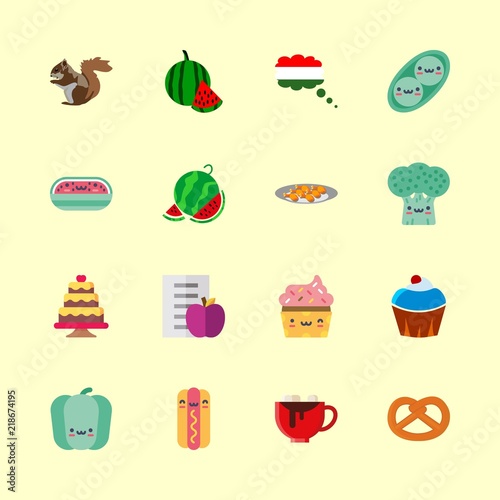 eat vector icons set. chocolate, fried chicken leg, bell pepper and squirrel in this set