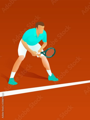 Vector illustration of a male tennis player waiting for the serve
