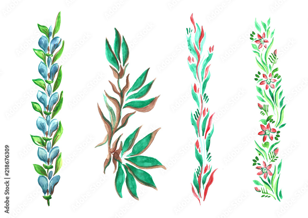 Fototapeta premium watercolor branches of different styles