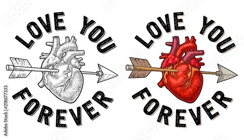 Arrow pierced the heart. Love you forever lettering.