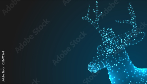Deer head 3d vector illustration animal. Abstract wirframe polygon triangle geometric background. Low poly blue line mesh futuristic shape. Space dot creative concept sketch. Silhouette portrait