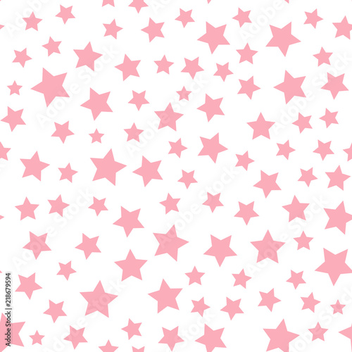 Vector pink star seamless pattern Isolated on white background.