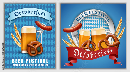 Oktoberfest beer party german banner concept. Realistic illustration of Oktoberfest beer party german vector banner for web