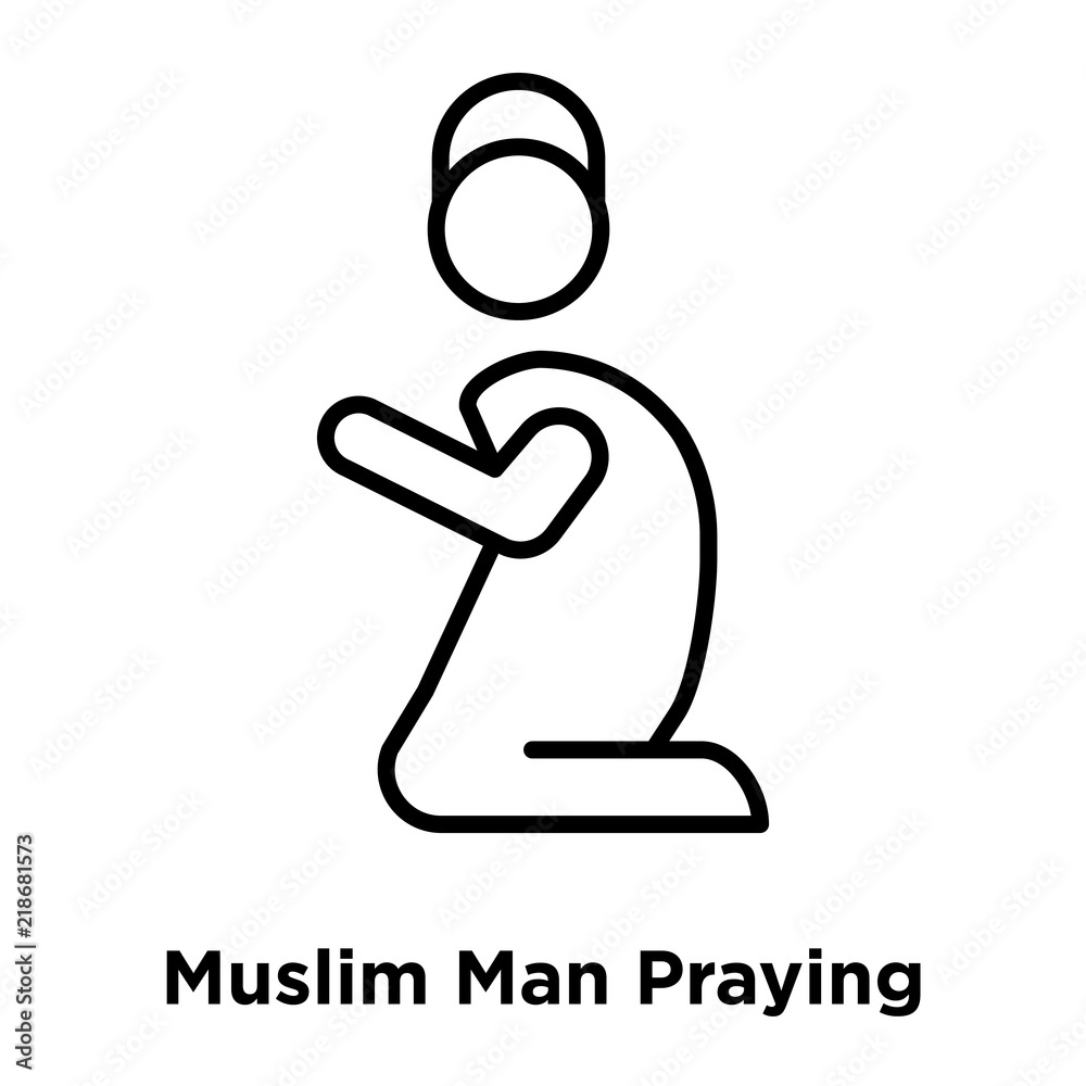Muslim Man Praying icon vector isolated on white background, Muslim Man Praying sign , thin line design elements in outline style Muslim Man Praying icon vector isolated on white background, Muslim Man Praying sign , thin line design elements in outline style