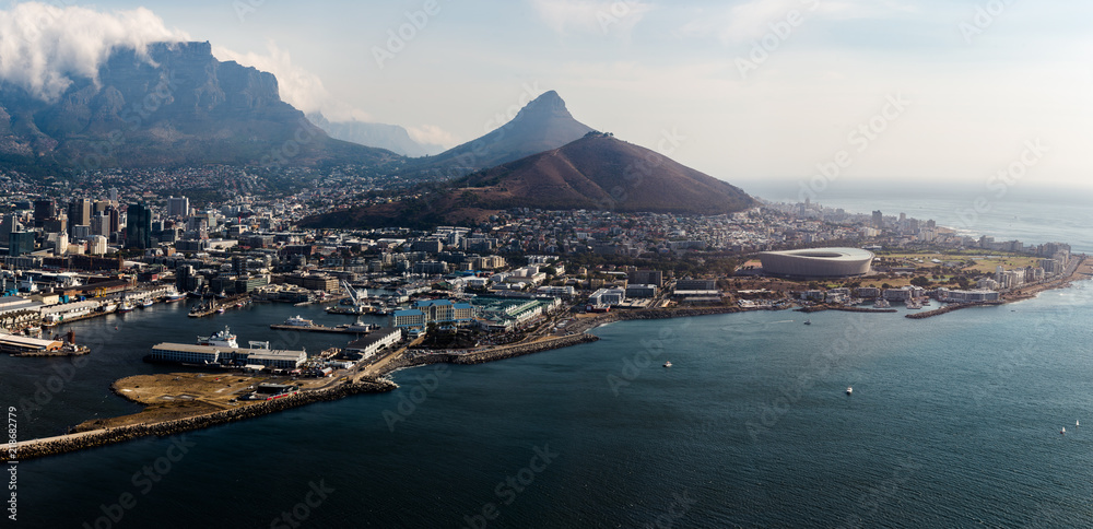 Table Mountain, Signal Hill, Stadium ultrawide Aerial Panorama, Cape Town, South Africa