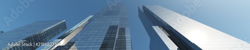 Modern high-rise buildings. Panorama of skyscrapers. 3D rendering 