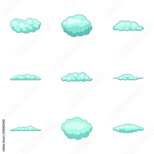 Puff icons set. Cartoon set of 9 puff vector icons for web isolated on white background