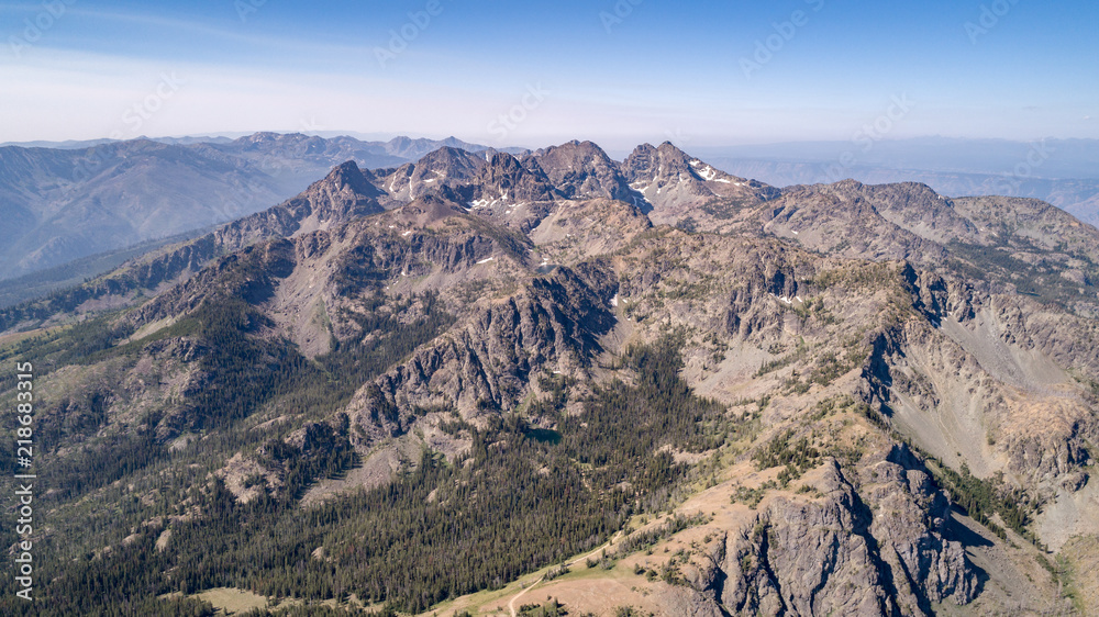 Aerial view of the Seven Devils mountain range in summer