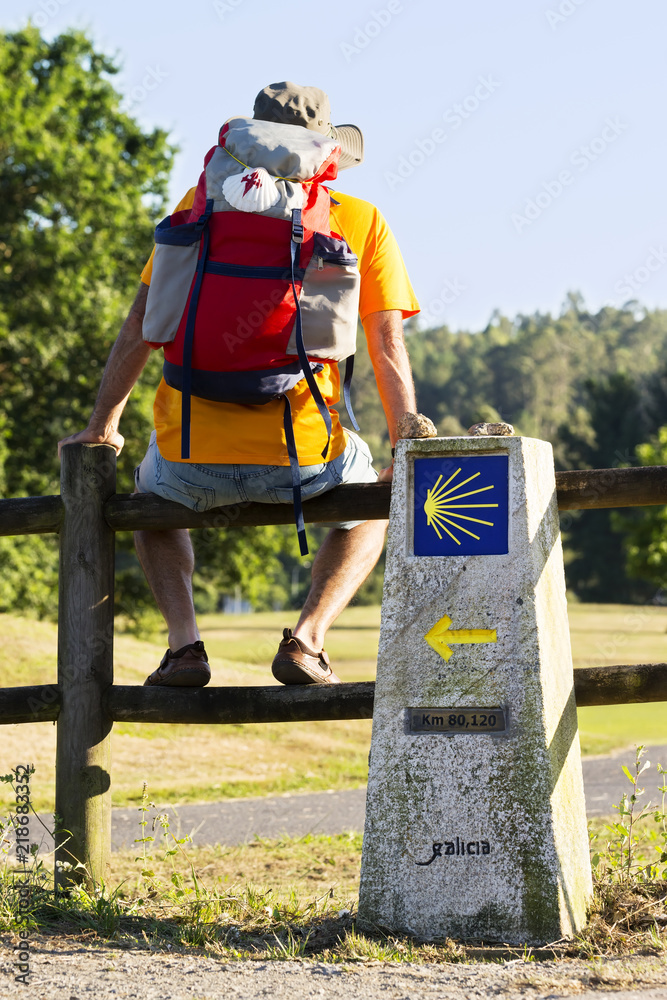 Fototapeta premium Way of st james pilgrim , english way departing from Ferrol to Compostela in Perbes village