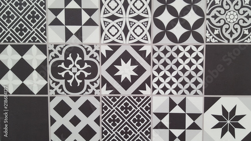 seamless Lisbon tiles black and white background
