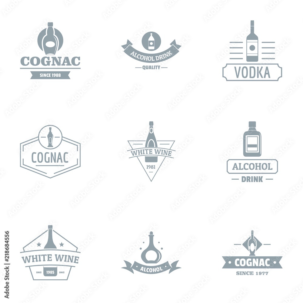 White wine logo set. Simple set of 9 white wine vector logo for web isolated on white background