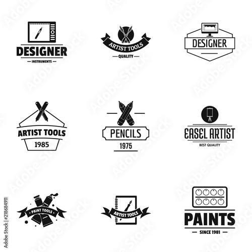 Artist tool logo set. Simple set of 9 artist tool vector logo for web isolated on white background
