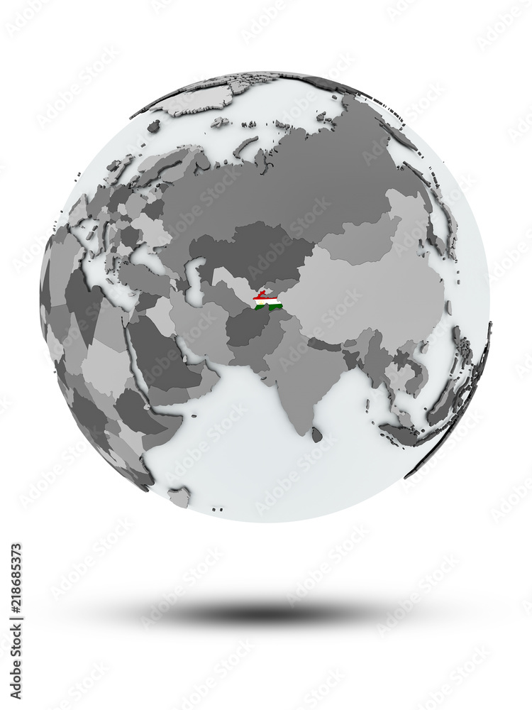 Tajikistan on political globe isolated Tajikistan on political globe isolated