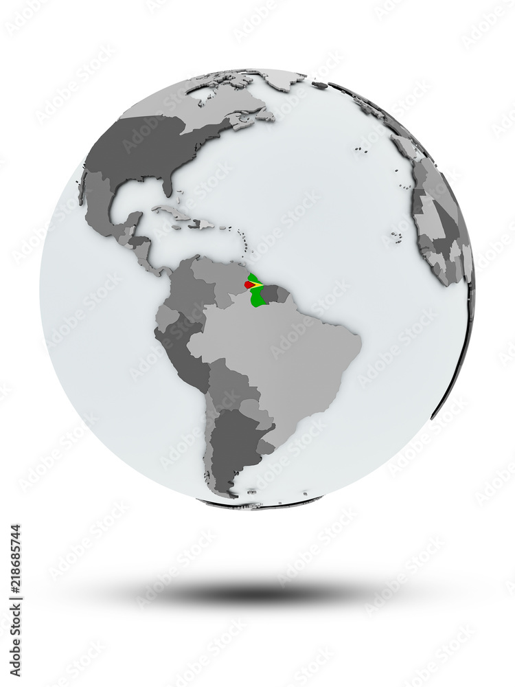 Guyana on political globe isolated Guyana on political globe isolated