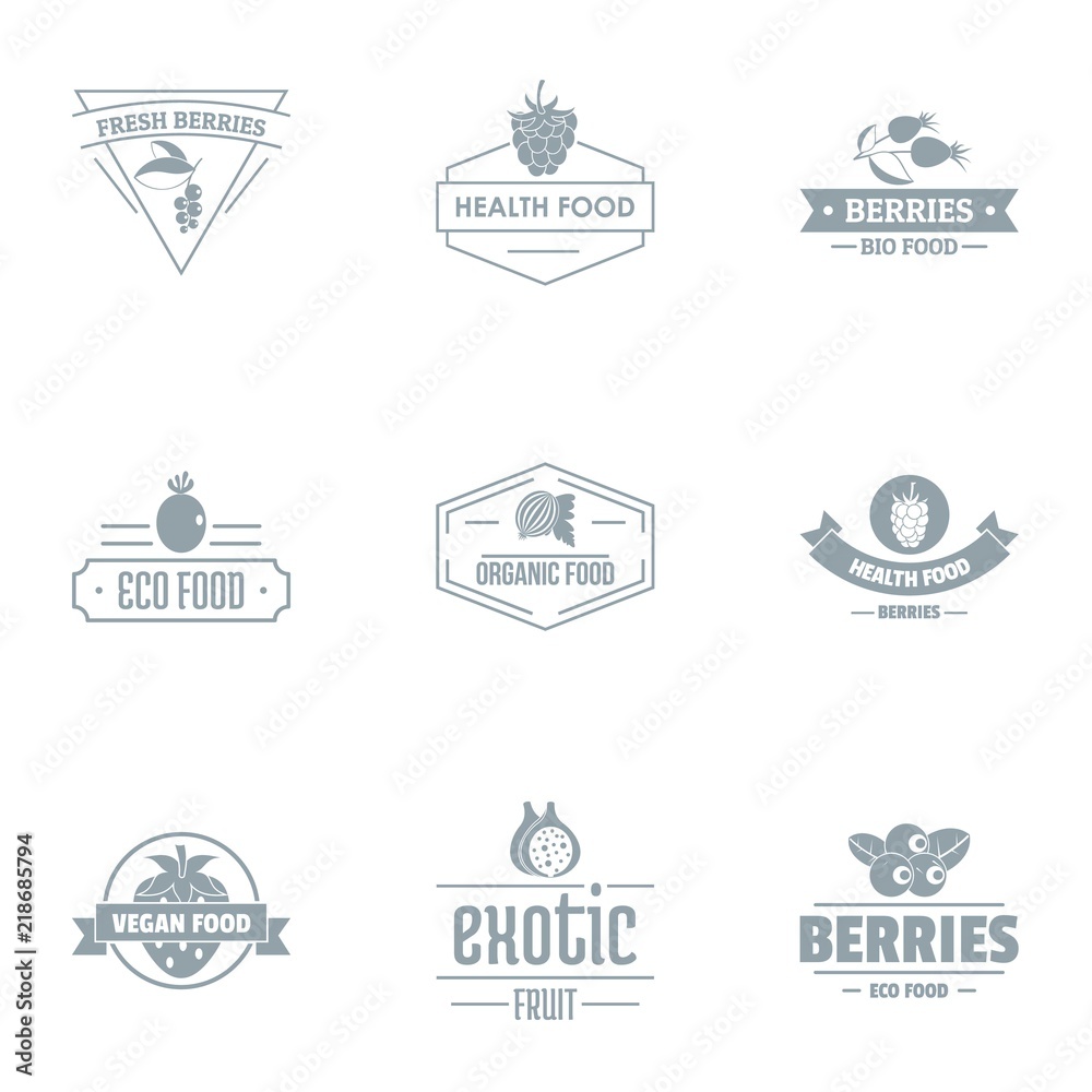 Exotic berry logo set. Simple set of 9 exotic berry vector logo for web isolated on white background Exotic berry logo set. Simple set of 9 exotic berry vector logo for web isolated on white background