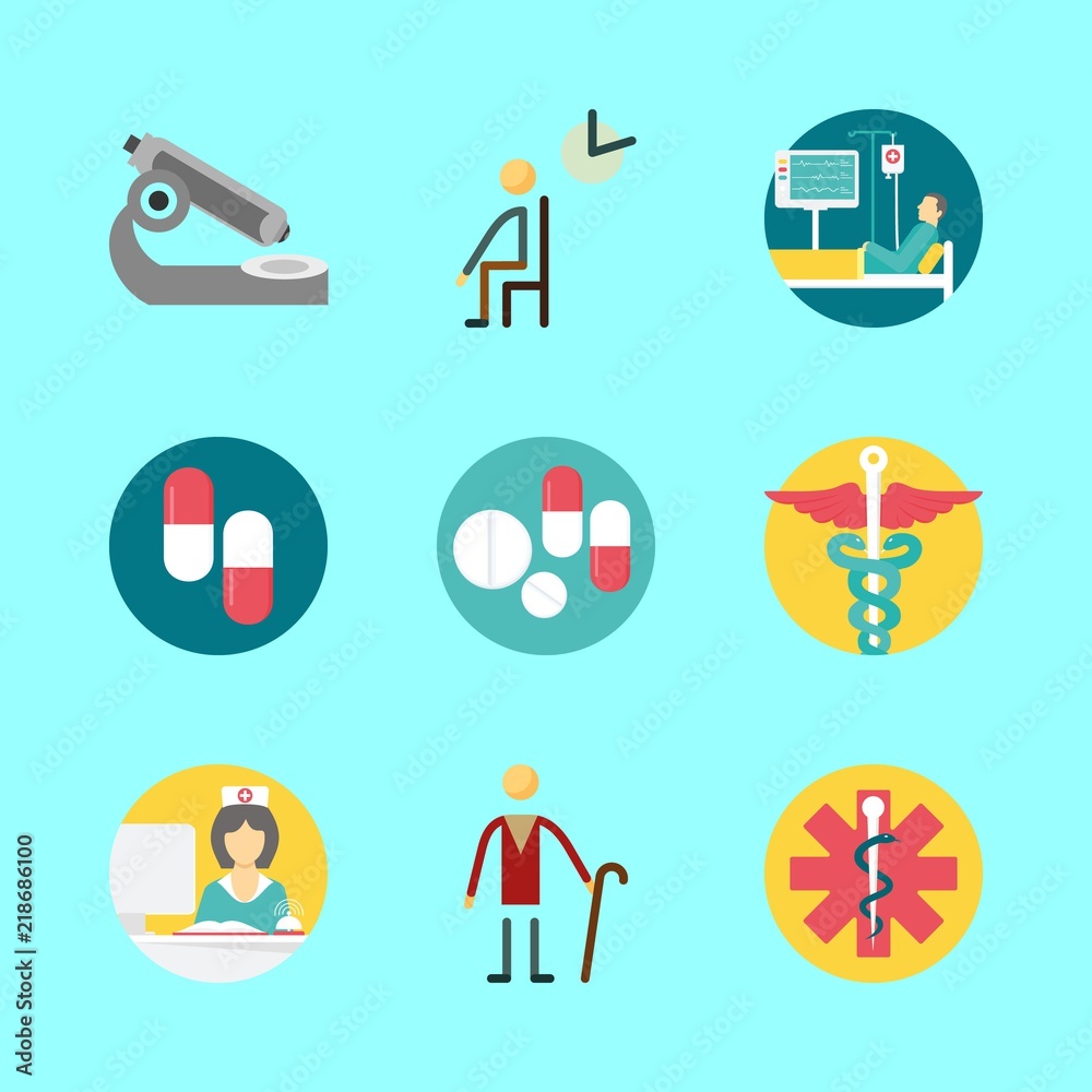 Fototapeta premium hospital icons set. woman, shelf, object and man graphic works