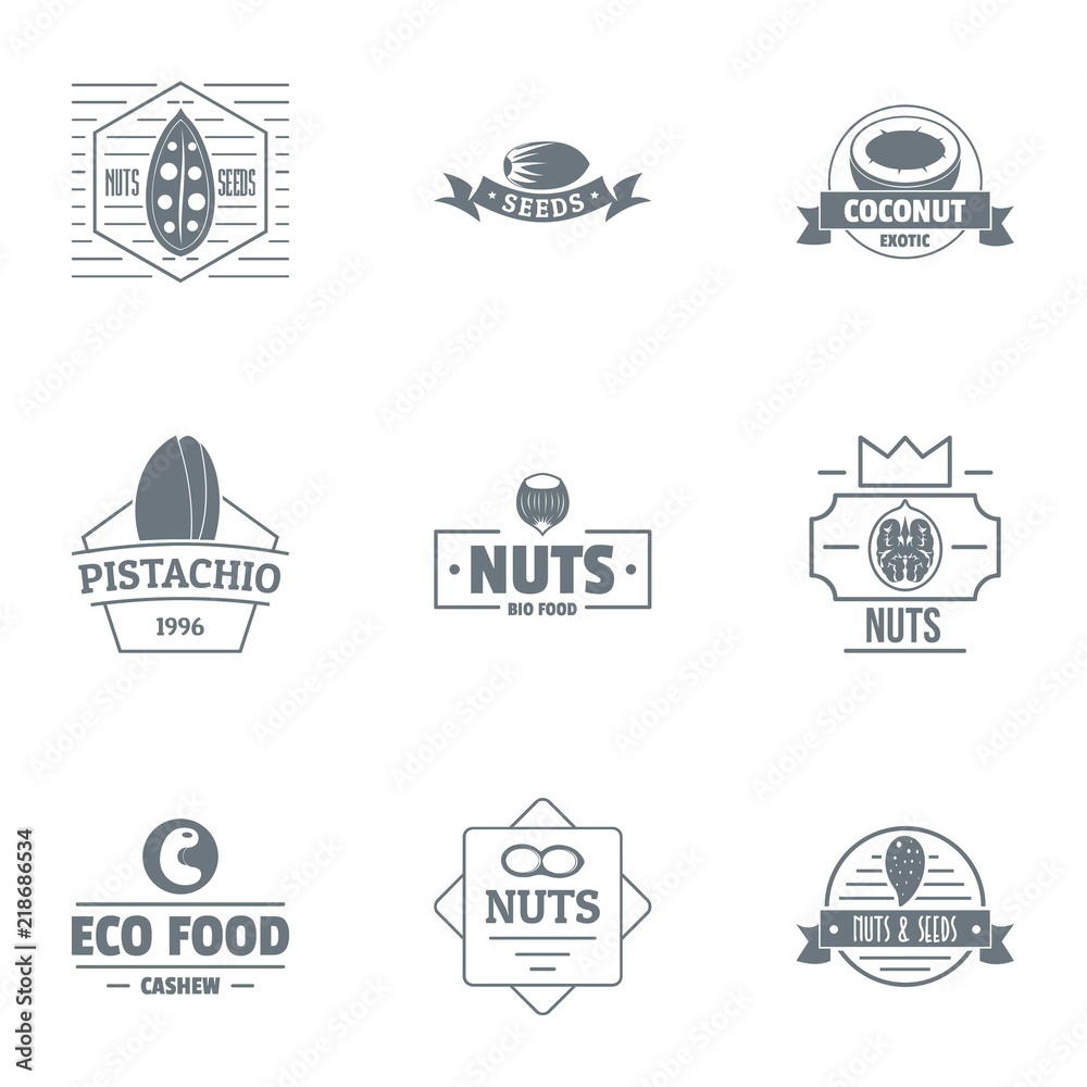 Eco food logo set. Simple set of 9 eco food vector logo for web isolated on white background