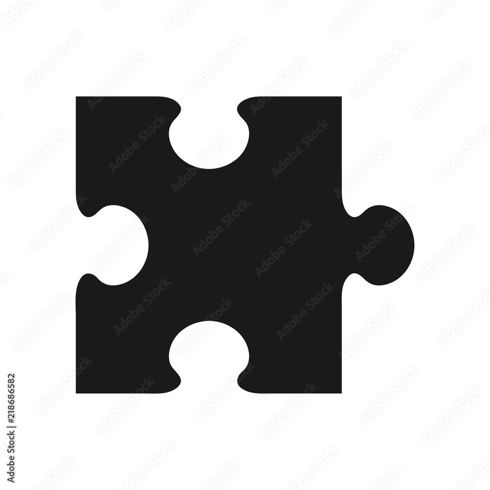 Minimalist, flat, black silhouette puzzle piece icon. Isolated on white  Stock Vector | Adobe Stock