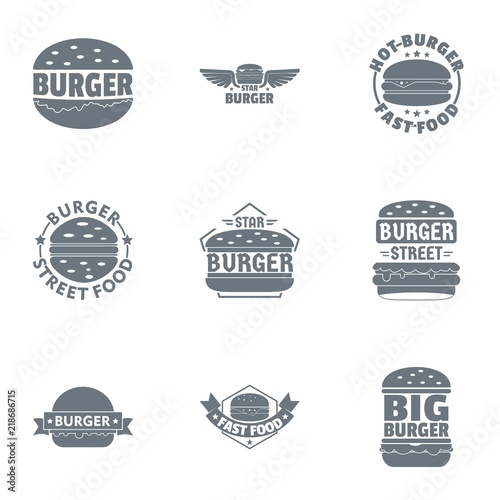 Black burger logo set. Simple set of 9 black burger vector logo for web isolated on white background
