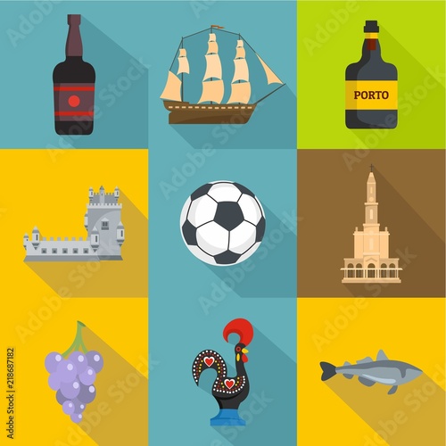 Port life icons set. Flat set of 9 port life vector icons for web isolated on white background