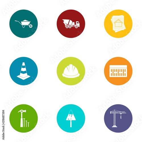 Concrete mixer icons set. Flat set of 9 concrete mixer vector icons for web isolated on white background