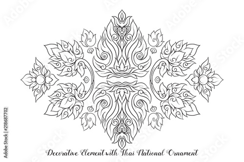 Set of outline elements of traditional Thai ornament. 