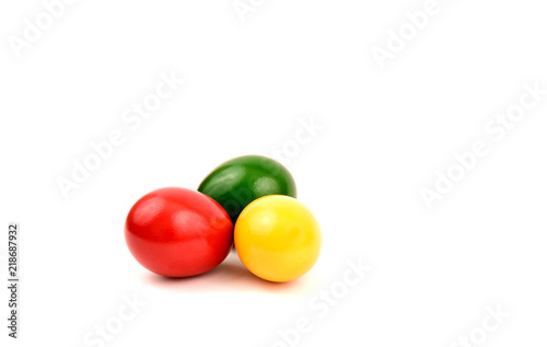 Colorful of Easter eggs or Paschal eggs on white background with space for text.