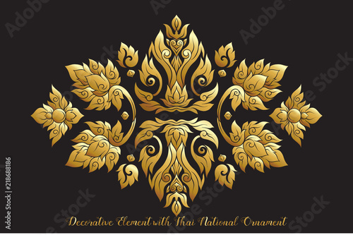 Set of gold elements of traditional Thai ornament. 