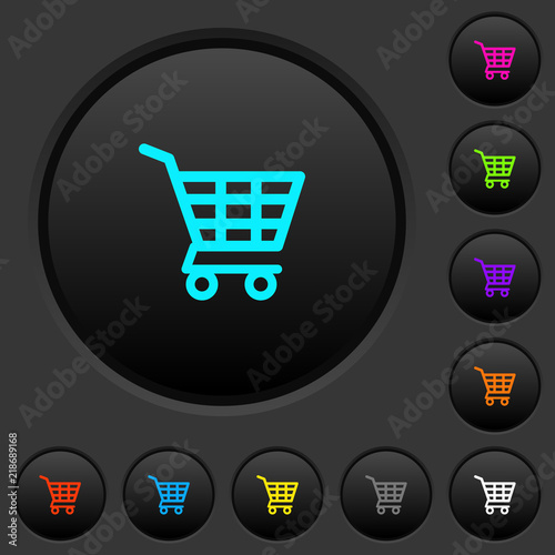 Shopping cart dark push buttons with color icons
