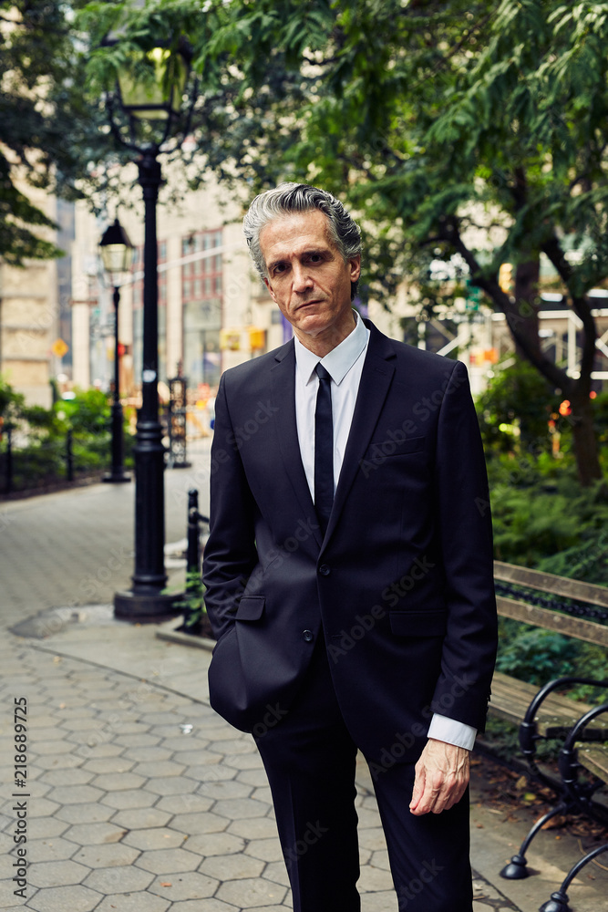 Grey Haired Caucasian Man Dressed in Contemporary Black Suit for Business, Executive Grey Haired Caucasian Man Dressed in Contemporary Black Suit for Business, Executive