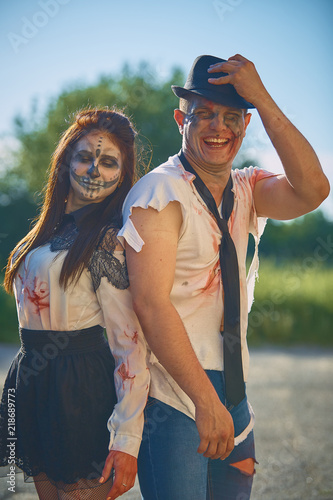 young people on the street dressed as zombies
