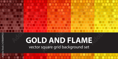 Square pattern set Gold and Flame. Vector seamless tile backgrounds