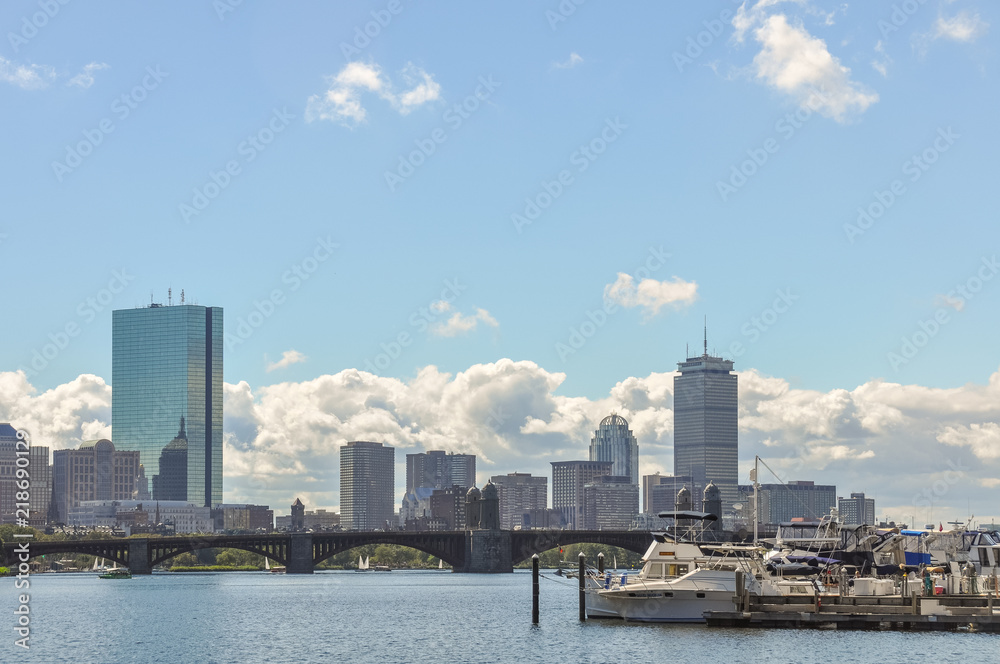 Boston skyline, city view from river Boston skyline, city view from river