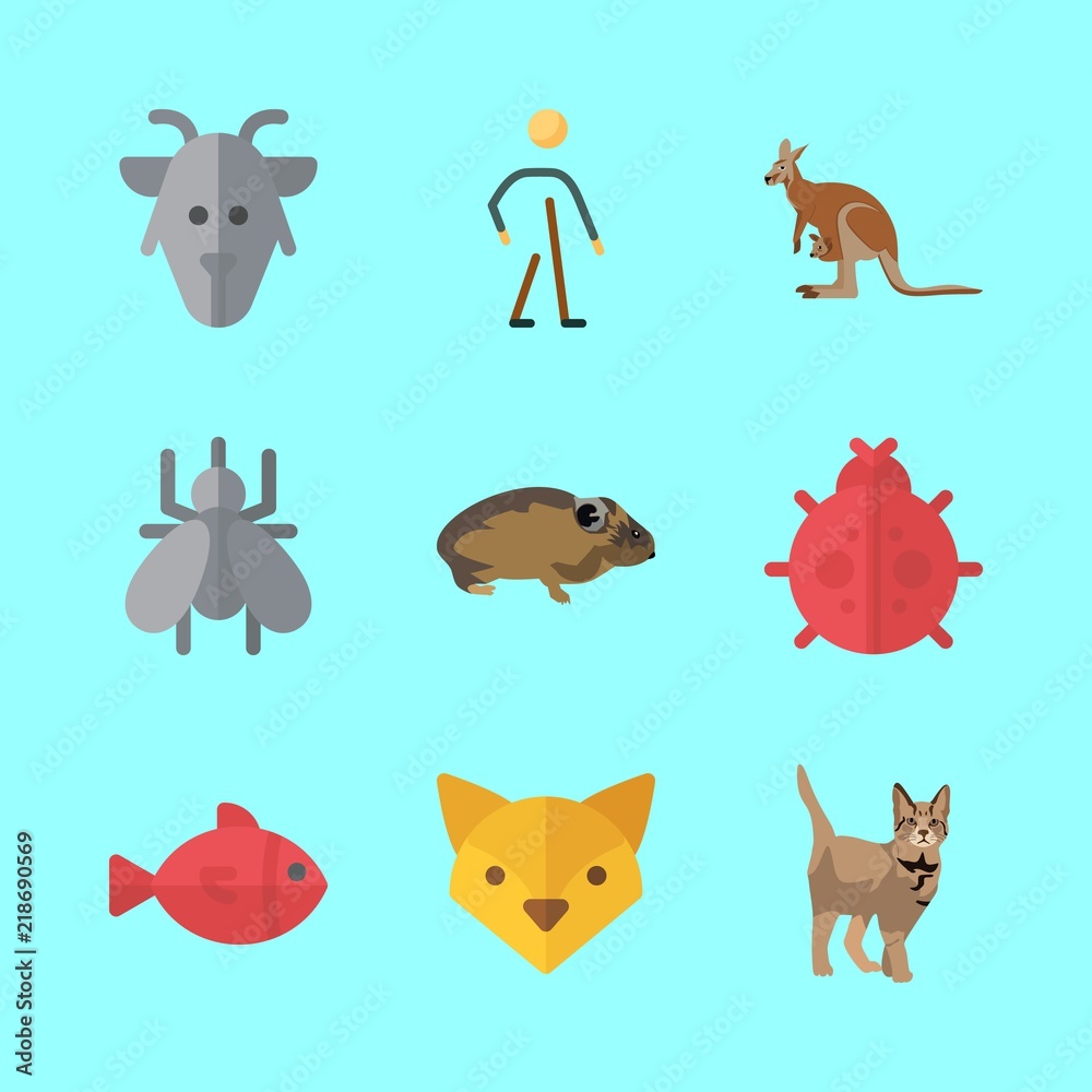 Obraz premium animal icons set. food, repellent, whole and ladybird graphic works